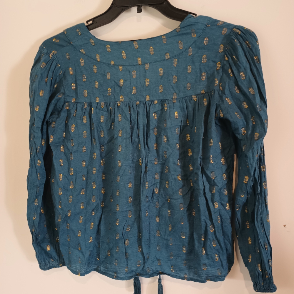 Blue Rain Teal Peasant Blouse with Gold Dot Accents - Picture 5 of 7